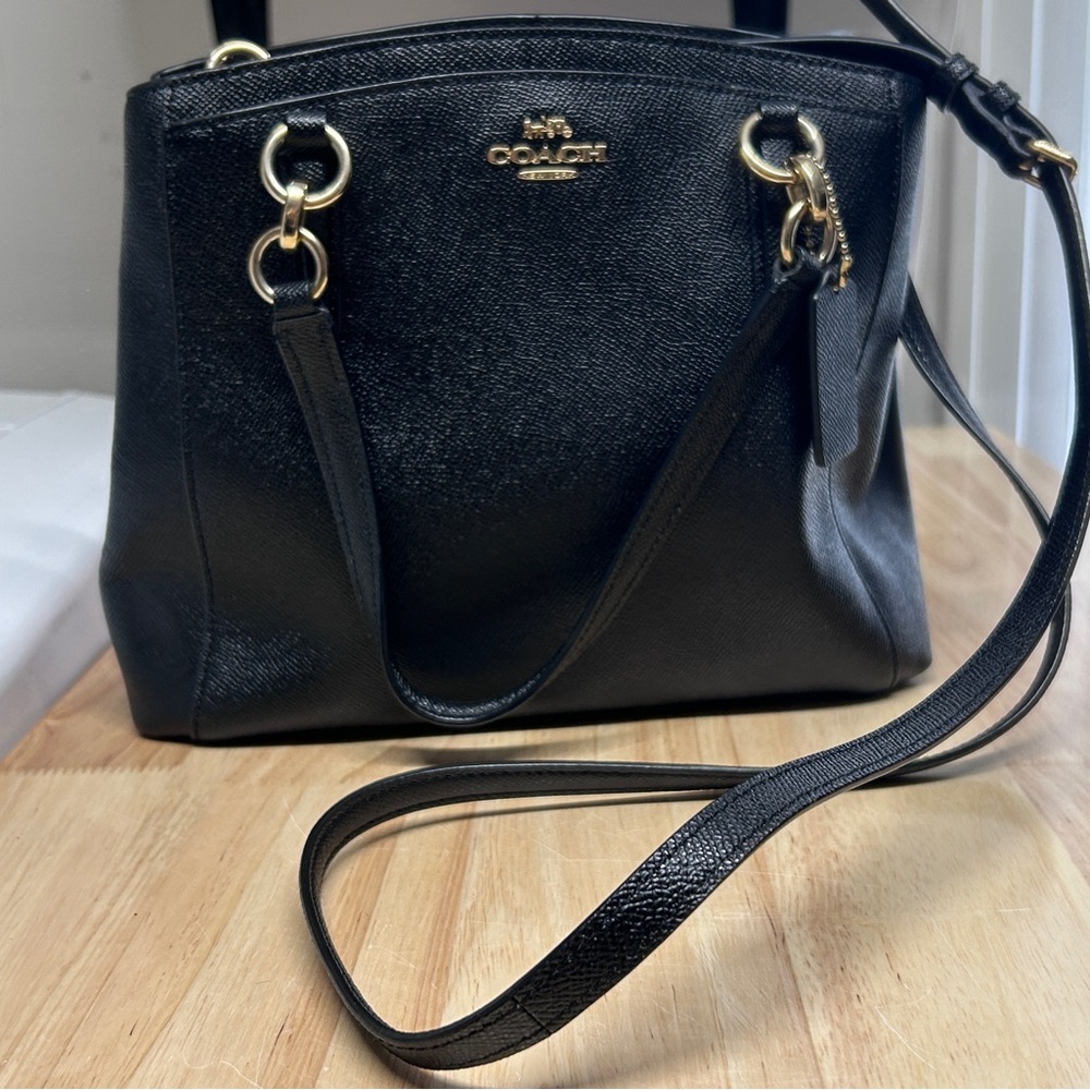 Coach F57847 Black Leather Satchel Crossbody Gold Hardware